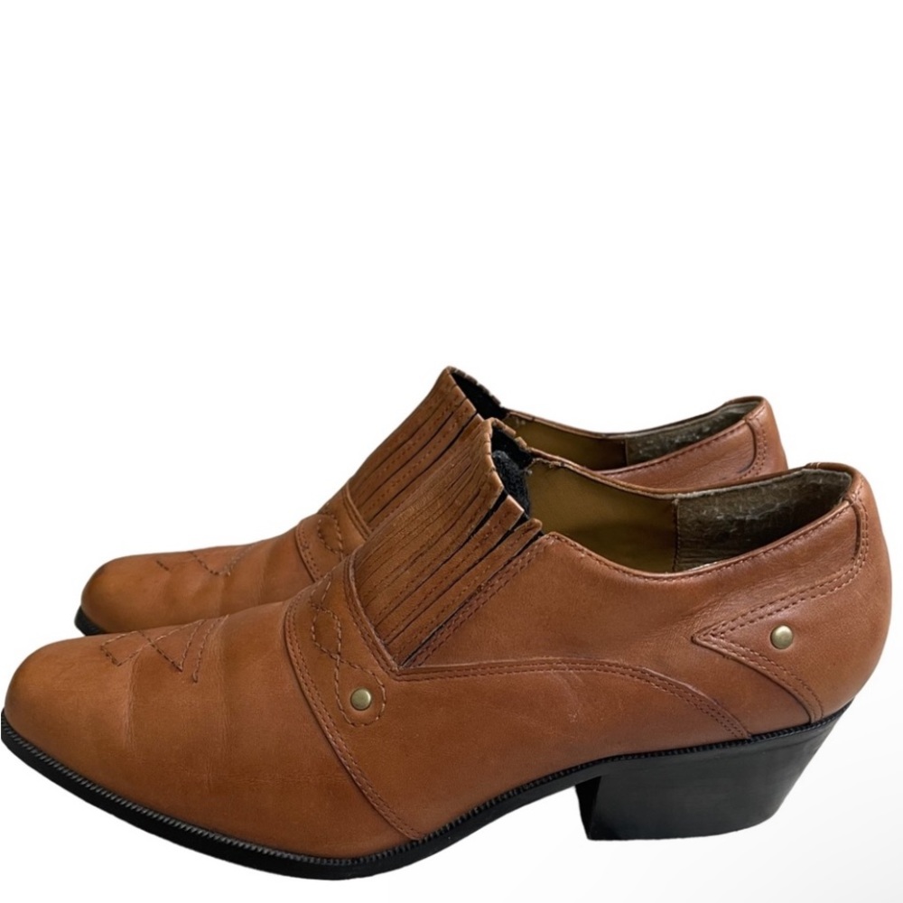 Dingo Women's Western Style Ankle Shoe slip on Boots Tan Brown Leather US 9 M.